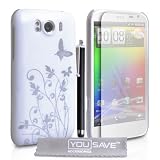 Yousave Accessories TM HTC Sensation XL Zubeh�r Paket Stilvoll Wei� Und Silber Schmetterling Blumen Muster Harte Hybride Schutzh�lle Tasche Mit Griffel Stift Displayschutz Folie Und Graues Micro Faser Poliertuchvon "Yousave"