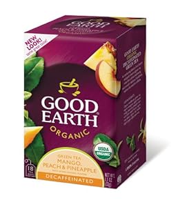 Good Earth Organic Green Tea, Mango, Peach, and Pineapple, Decaffeinated, 18-Count Tea Bags (Pack of 6)