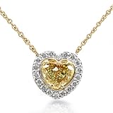 1 1/5 Carat TW Fancy Yellow Heart Diamond Pendant (Certified) with White Diamond Halo (16
