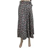Women Boho Fashion Wrap Around Skirt Floral Printed Black Cotton Skirt 32"l