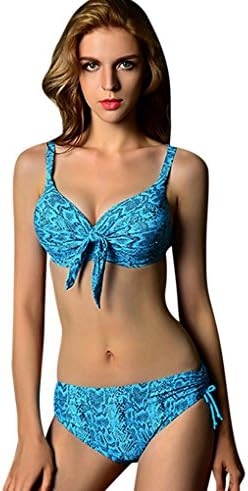 Telaura Women's Sexy Push Up Bikini Set Two-piece Snake Skin Swimsuit Triangle Bathing Suit Plus Size (XL, Blue)