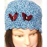 Hand Crocheted Denim Color 100% Rayon Chenille and Gimp Skull Cap for Women and Teens Trimmed with Two Rhinestone Velvet Butterfly