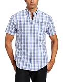 Nautica Men’s Short Sleeve Poplin Plaid Woven, French Blue, Medium