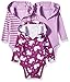 Hanes Ultimate Baby Flexy 3 Pack Hoodie Bodysuits, Purple Fun, 0-6 Months
