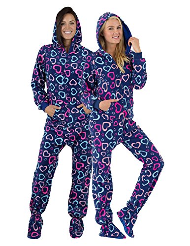 Footed Pajamas - Hearts of Love Adult Hoodie Fleece
