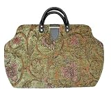 ArtisanStreet's Green Chenille Carpet Bag with Shoulder Strap. Fabric Woven with Silky Yarn Reflects Light. Color Changes as Bag Moves. Limited Edition. Use as an Overnight Bag or Even as a Briefcase.