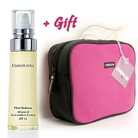 Elizabeth Arden First Defense Advanced Anti-Oxidant Lotion SPF 15 + GIFT - HOT PINK COSMOPOLITAN COSMETIC BAG