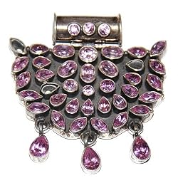 Girls Pendant with Chain Silver Amethyst Gemstone Neck Jewelry 2 Inches