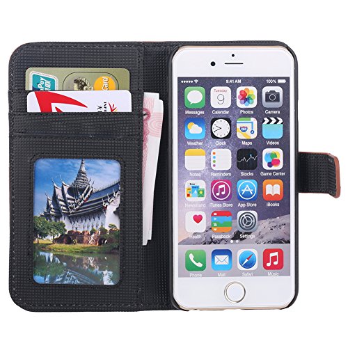 1mall Lychee Pattern Leather Wallet Card Holder Case Cover for iPhone 6 4.7" with Stand Feature(iPhone 6 4.7",brown)