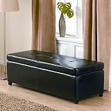 Carmen Black Tufted Leather Ottoman Storage Bench