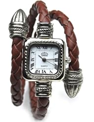 Sinceda Classic Women Watch Gifts Stylish Coffee Cable Leather Braided Around Womens Bracelet Bangle Black Watch for Girl