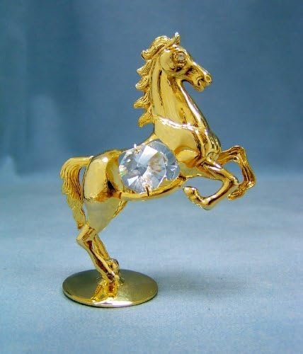Rearing Horse Figurine on Stand 24k Gold Plated Spectra Crystals By Swarovski