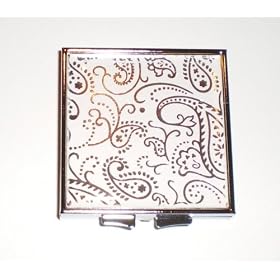 Silver and White Paisley Pill Box Case : Large Square