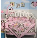 New Boutique Pink camoflage Garden 10 pcs Baby Crib Bedding Set **Reversible Into Morden Pink & Brown Polka Dot Designs **