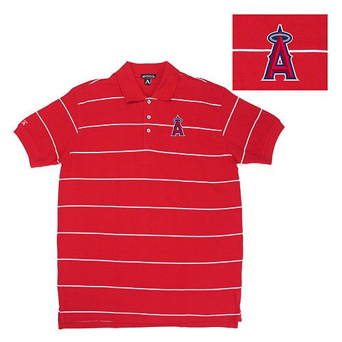 Los Angeles Angels MLB Classic Pique Stripe Polo Shirt (Dark Red)