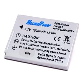Maximal Power DB NIK EN-EL8 Replacement Battery for Nikon Digital Camera Camcorder (Gray) by Maximal Power