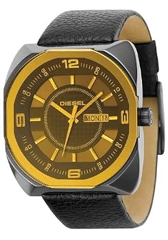 Diesel #DZ1187 Men's Wide Case Day Date Leather Strap Watch