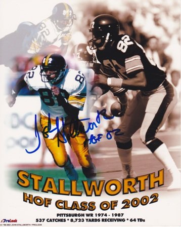 John Stallworth Autographed Pittsburgh Steelers 8x10 Photo with Hall of Fame inscription