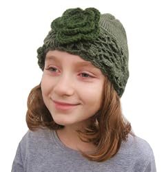 Handmade Alpaca Natural Fiber Hat for Girls - Soft Emerald Green (Crocheted B...