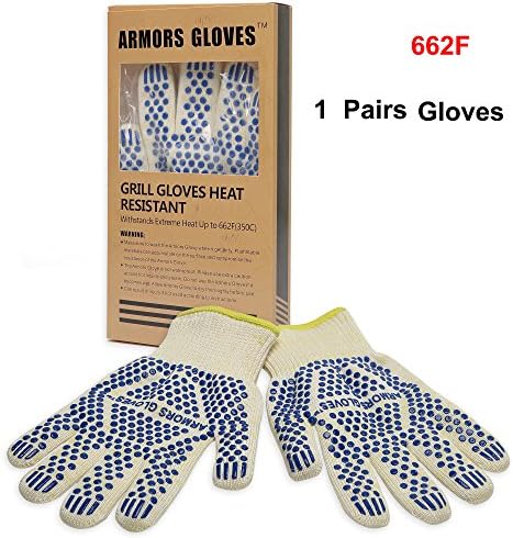 Armors Gloves (One Pair)-heat Resistant for Temperatures up to 662f-bbq & Grill Heat Resistant Gloves-five Finger Flexibility and Seamless Design with Non-slip Silicone Grip-use As Oven Mitt, Pot Holders, Fireplace, Cooking , Barbecue Glove- 100% Satisfaction Guaranteed (Blue Dot )