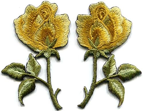Gold roses pair flowers floral embroidered appliques iron-on patches new S-1256
