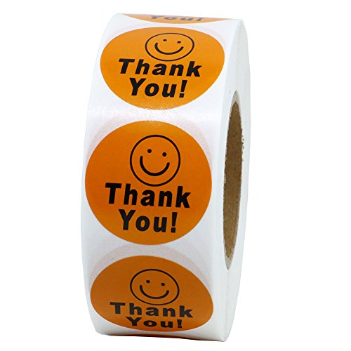 Hybsk(TM) Round Thank You Smiley Face Happy Stickers 1,000 Adhesive Labels Per Roll (orange)
