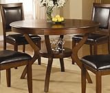 Round Dining Table with Bottom Shelf in Brown Walnut Finish