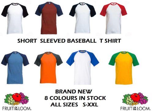 FRUIT OF THE LOOM S/S BASEBALL T SHIRT - (S-XXL) - 8 COLOURS