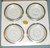 Picture Genuine Crystal and Silver Plate Coasters / Ashtrays by Leonard Italy