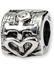 .925 Sterling Silver Heart and Anchor CZ Bead