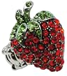 Juicy Red Crystal Strawberry Fashion Ring - Rolex Stretch Band - With Gift Box