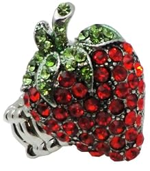 Juicy Red Crystal Strawberry Fashion Ring - Rolex Stretch Band - With Gift Box
