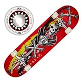 Sporting Goods : Roller Derby Skull and Crossbones Skateboard - Red/ Black/ Yellow (31x8')