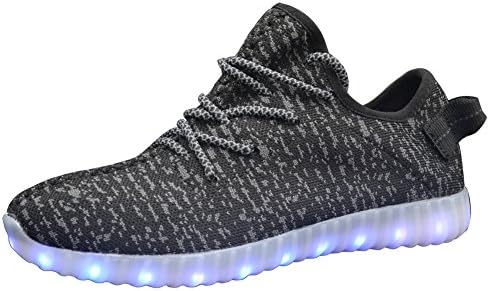 GUIDEKING 11 Color Modes Men Women and Kids' LED Light Up Shoes Slip-on Loafers Sneakers,03P.Black, 44