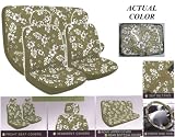 Tan Hawaiian Hibiscus Auto Accessories Interior Combo - Front Low Back Bucket & Rear Bench Seat Covers, Steering Wheel Cover & Shoulder Pads