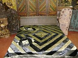 5p Set Black Silk Designer Bedspread Indian Bedding Bed Cover Final Sale