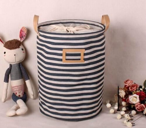 Handle Stackable Stripe Dot & Flower Storage Laundry Bucket Large Size 35 X 45cm (Blue)