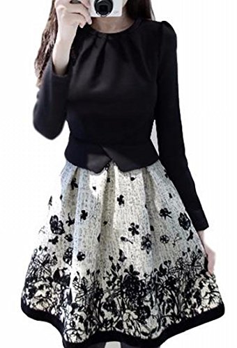 SCREW DRIVE 切り替え 長袖 ワンピース 重ね着 風 花柄 プリント