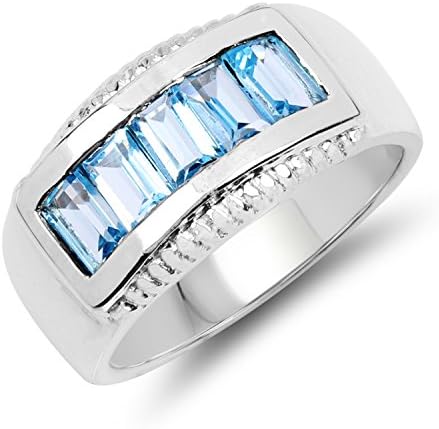 1.70 Carat Genuine Blue Topaz .925 Sterling Silver 5 Stone Ring