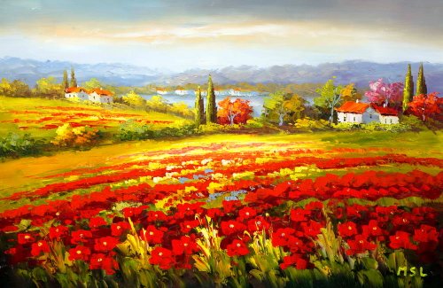 Impression / Abstract Expressionism / Modern, Landscape / Scenery, Summer Flowers, Handmade Oil Painting on Canvas, Hand Signed, with Certificate of Authenticity, Large Size 24 X 36, Framed / Stretched / Gallery Wrap, Ready to Hang, Perfect Wall Décor, Free Shipping