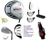 Boys Right Hand “Impact” 16 Piece Combo Golf Club Set w450cc Driver, Stand Bag & Free Putter & 3 Head Covers; Teen or Tween Length Fast Shipping