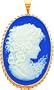 14K Yellow Gold Porcelain Cameo Pendant Pin Jewelry |C