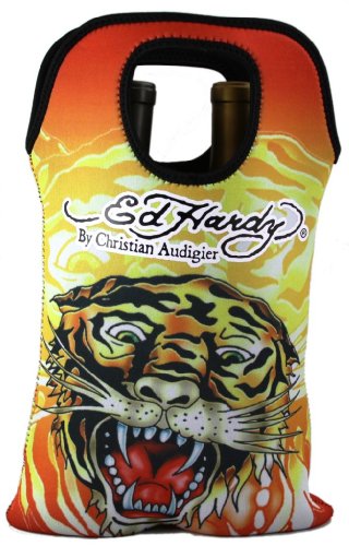 Ed Hardy Neoprene Double Wine Beverage Tote Tiger
