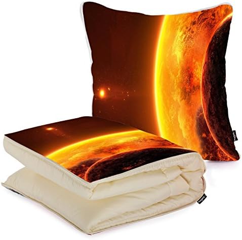 i FaMuRay Travel Blanket &amp; Pillow Set Adults Kids Throw Pillow Cushion, Art Atmosphere Digital Outer Planets Sci Science Space Stars Sun Universe