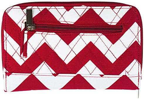 Turn Lock Quilted Double Zip Around Wallet, Chevron (Red)