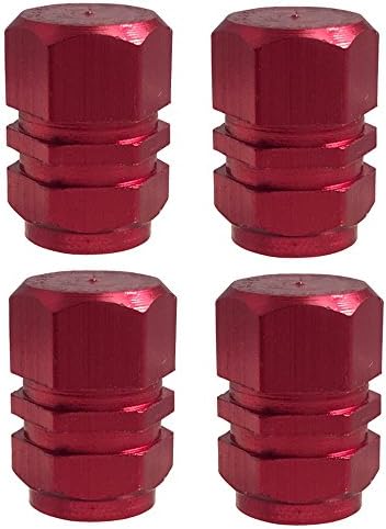 Hexagon Style Polished Aluminum Red Chrome Tire Valve Stem Caps (Pack of 4) by Kar People
