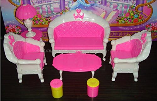 PEDUSA 7pcs Fashion Dressing Table And Chair Set For Barbies Dolls Bedroom Furniture