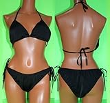 紐ブラ&amp;ショーツセット　Mサイズ 三角ビキニ 水着　黒
