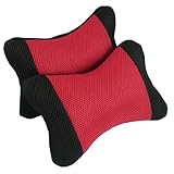 Amico 2 Pcs Car Red Black Nylon Surface Bone Shaped Head Nack Pillow