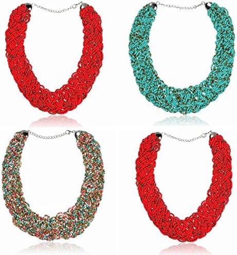 Weave Glass Beaded Chain Multi Strand Short Choker Necklace